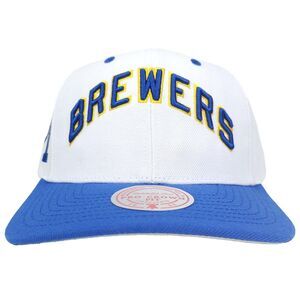 Milwaukee Brewers Mitchell & Ness MLB Pro Fit Snapback Hat Cap 3D Logo White NWT